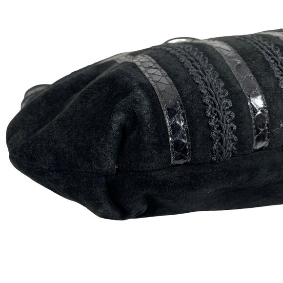 1980s PALIZZIO Black Suede Patent Snakeskin Accents Hinged Clutch Shoulder Bag - Picture 5 of 12